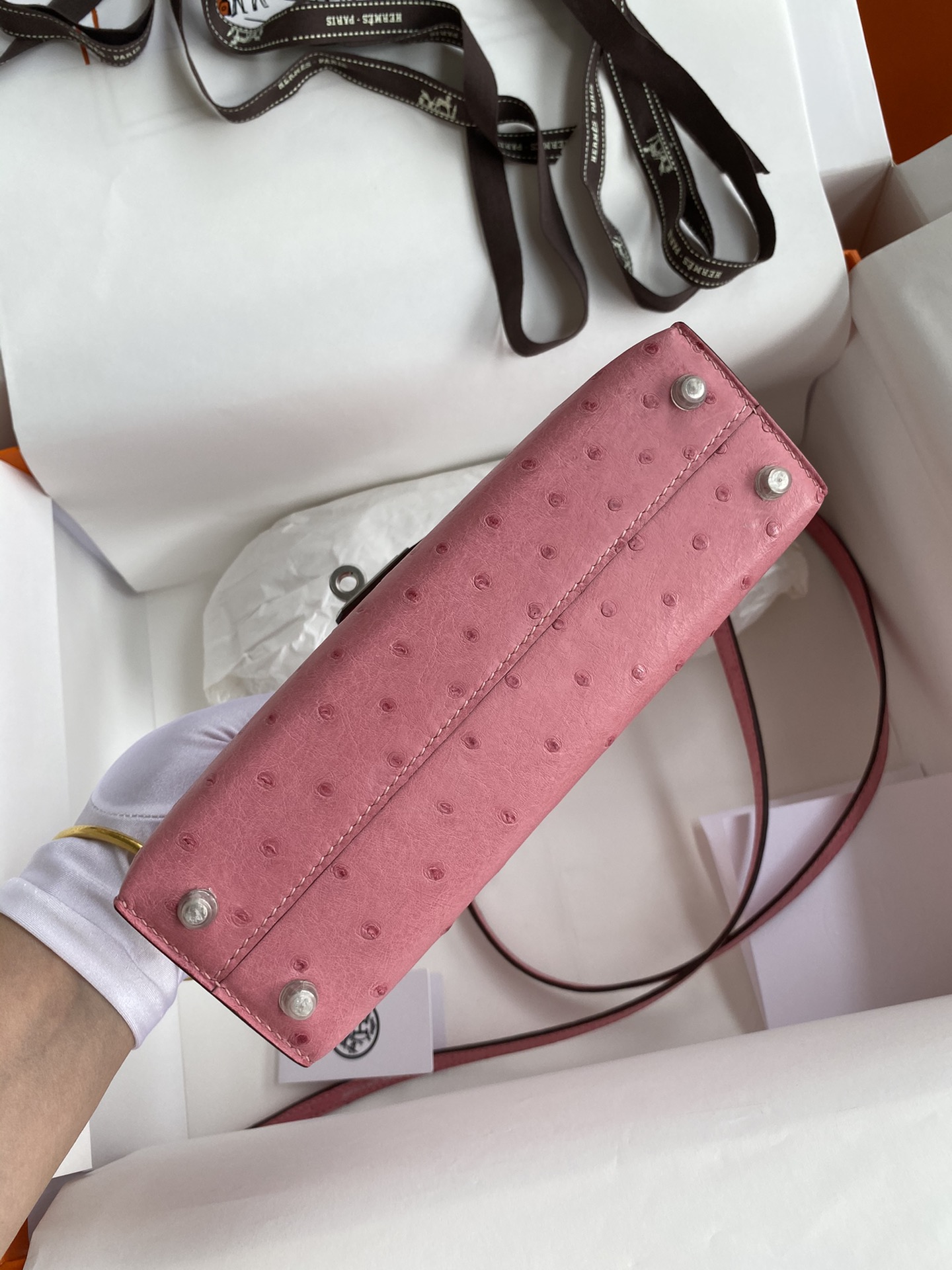 Hermes Kelly Mini II Bag 19CM In Pink Ostrich Leather